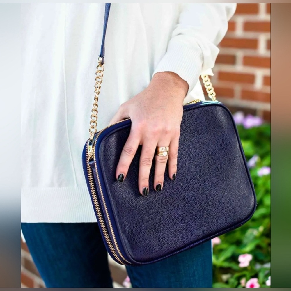 Henri Bendel Purple Pebbled Leather‎ IPad Tablet Crossbody Bag